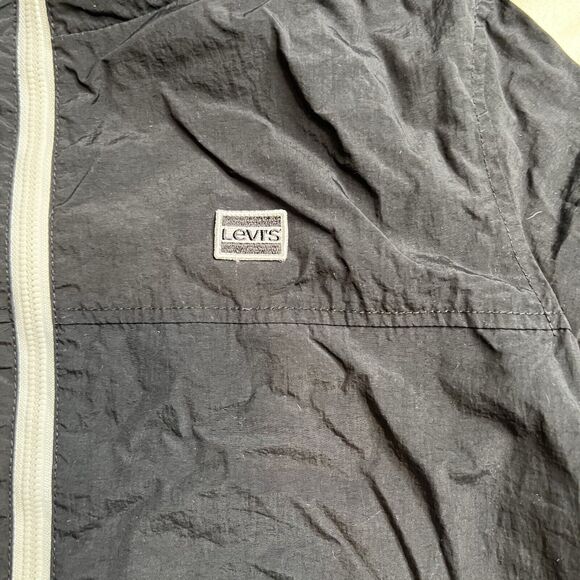 Levi's Strauss & Co Jacket Mens Small Black White Windbreaker Spellout LM9MN221 - Picture 2 of 12